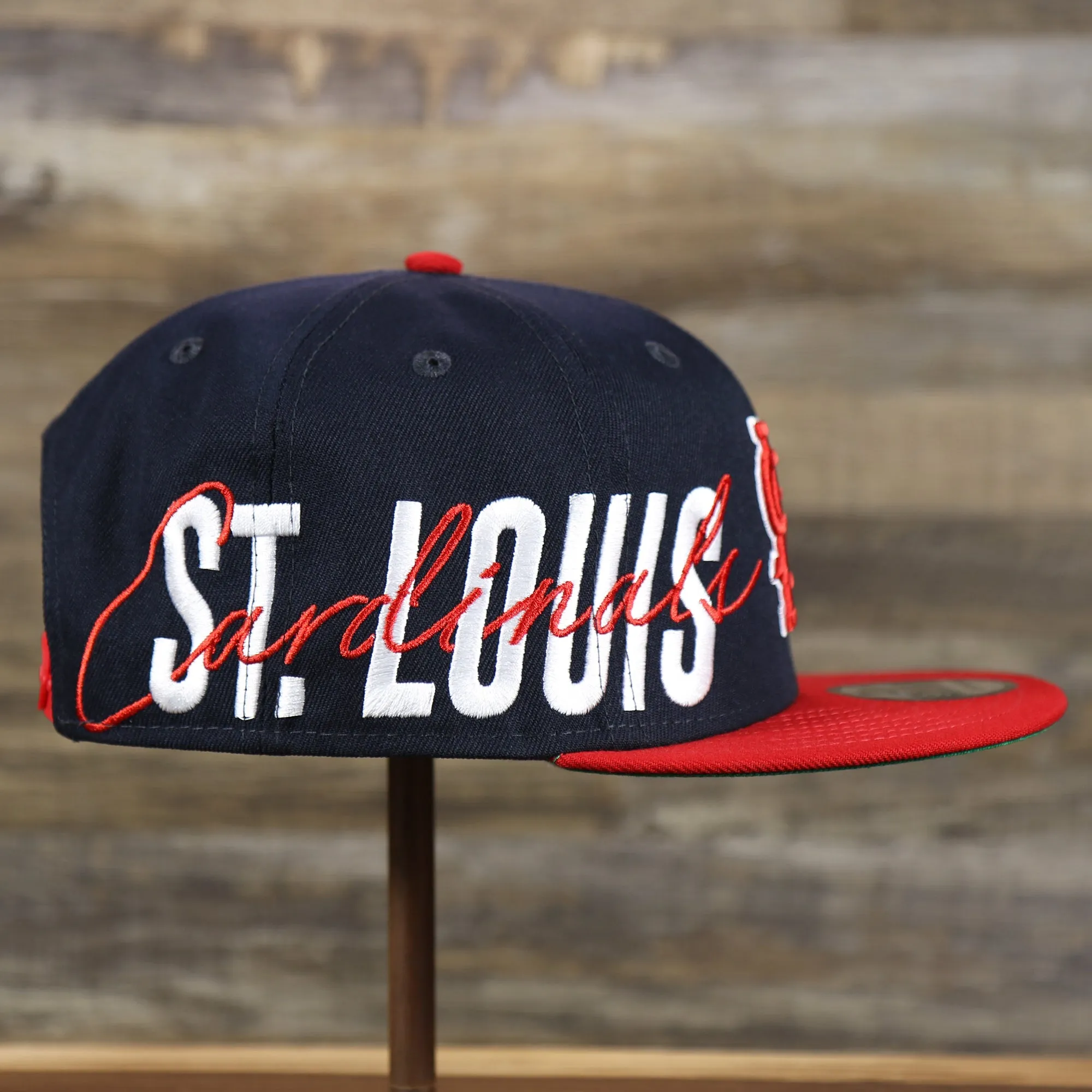 Saint Louis Cardinals MLB Side Font Green Bottom 9Fifty Snapback Cap | Black Snap Cap