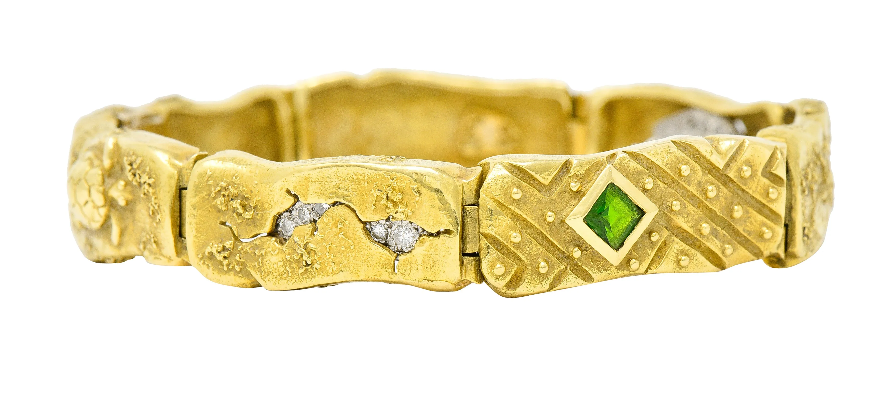 SeidenGang Peridot Diamond 18 Karat Gold Platinum Odyssey Zeus Turtle Bracelet