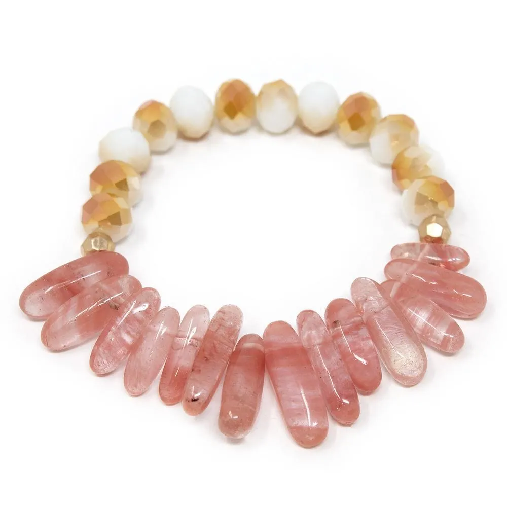 Semi Precious Stone Stretch Bracelet Pink