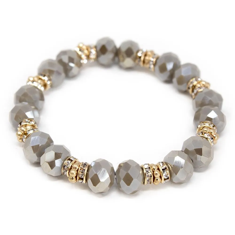 Semi Precious Stone Stretch Bracelet with CZ Light Brown