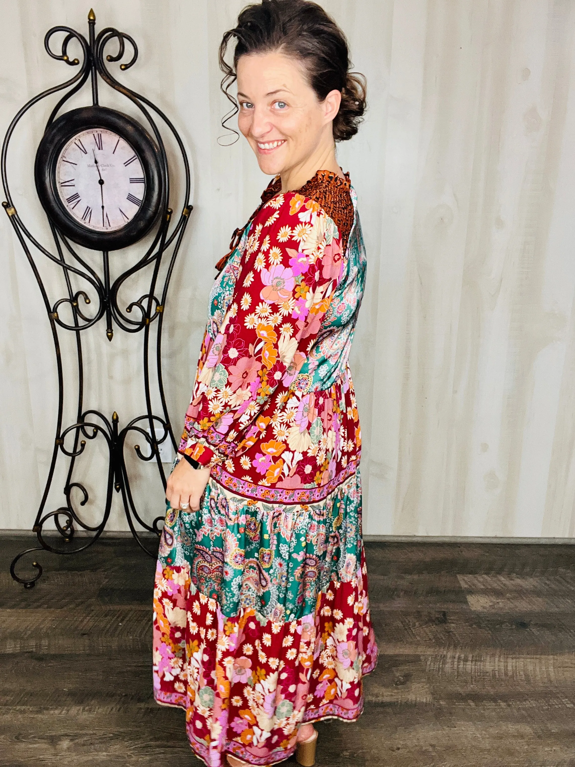 Simply Beautiful Burgundy & Green Boho Dress