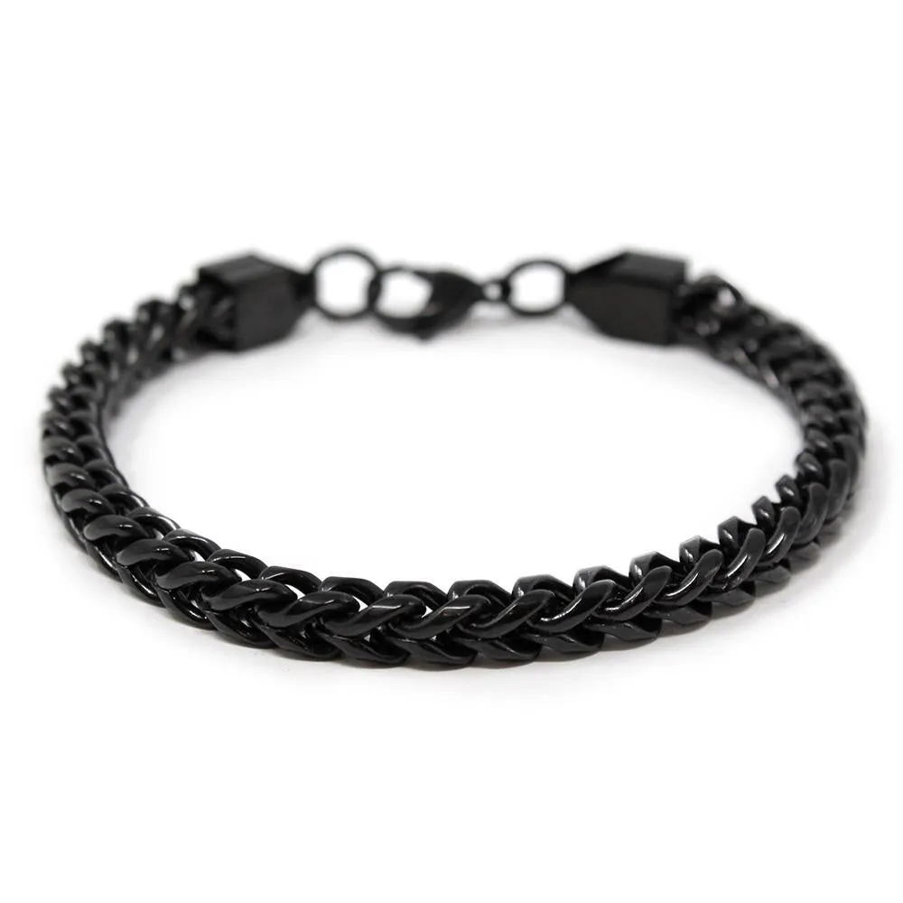 Stainless Steel Black Ion Plated Rounded Franco Chain Bracelet