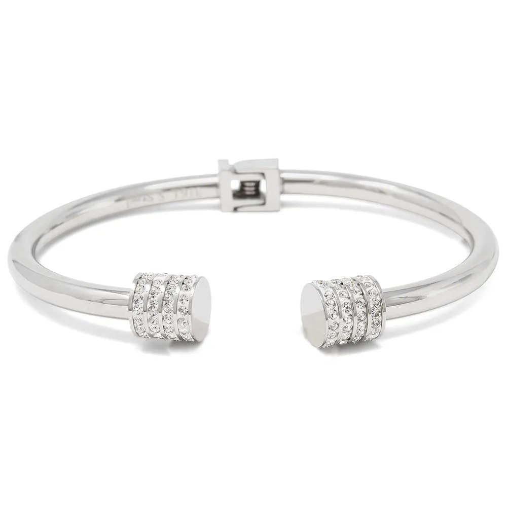 Stainless Steel Hinged Bracelet with CZ Pave End