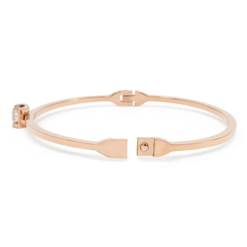 Stainless Steel Hingled Bangle Round Crystal Rose Gold Plated