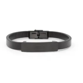 Stainless Steel Leather ID Bracelet Black