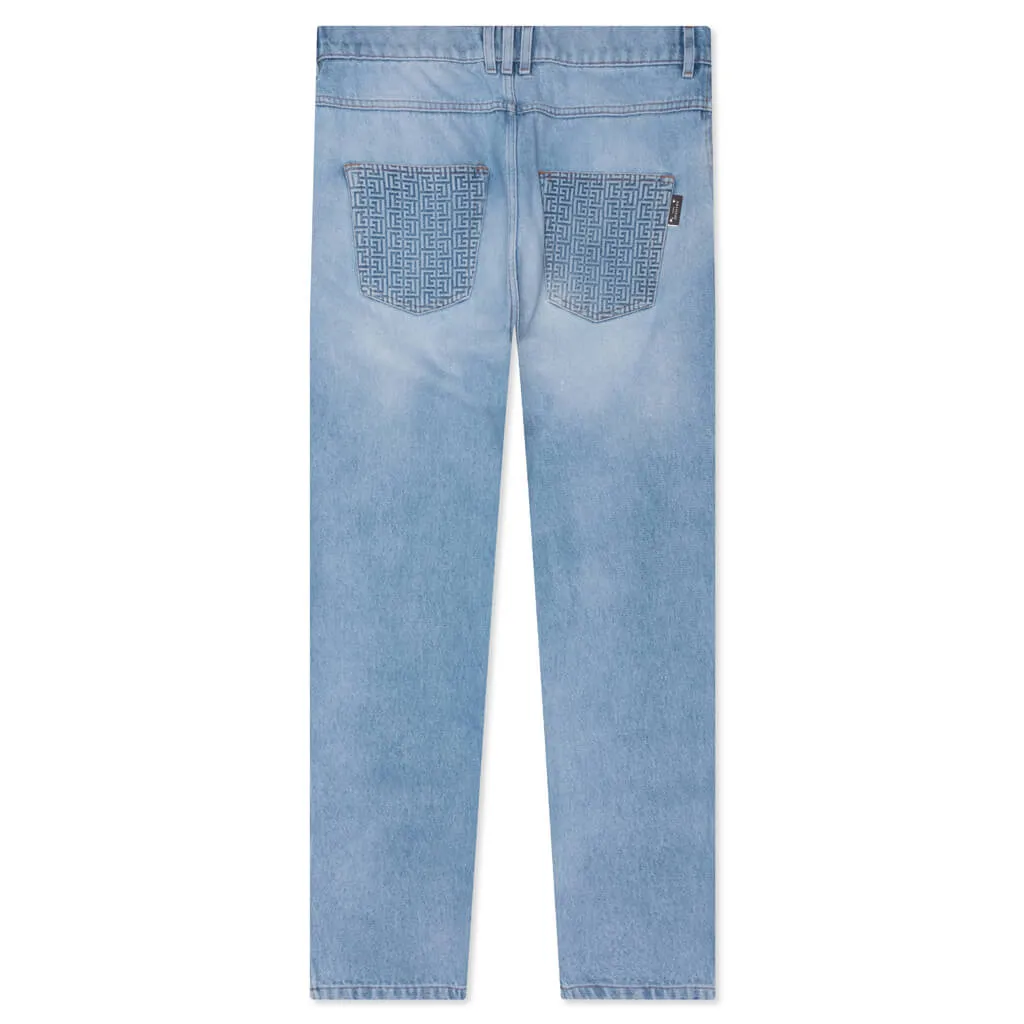 Straight Monogram Denim Pants - Blue