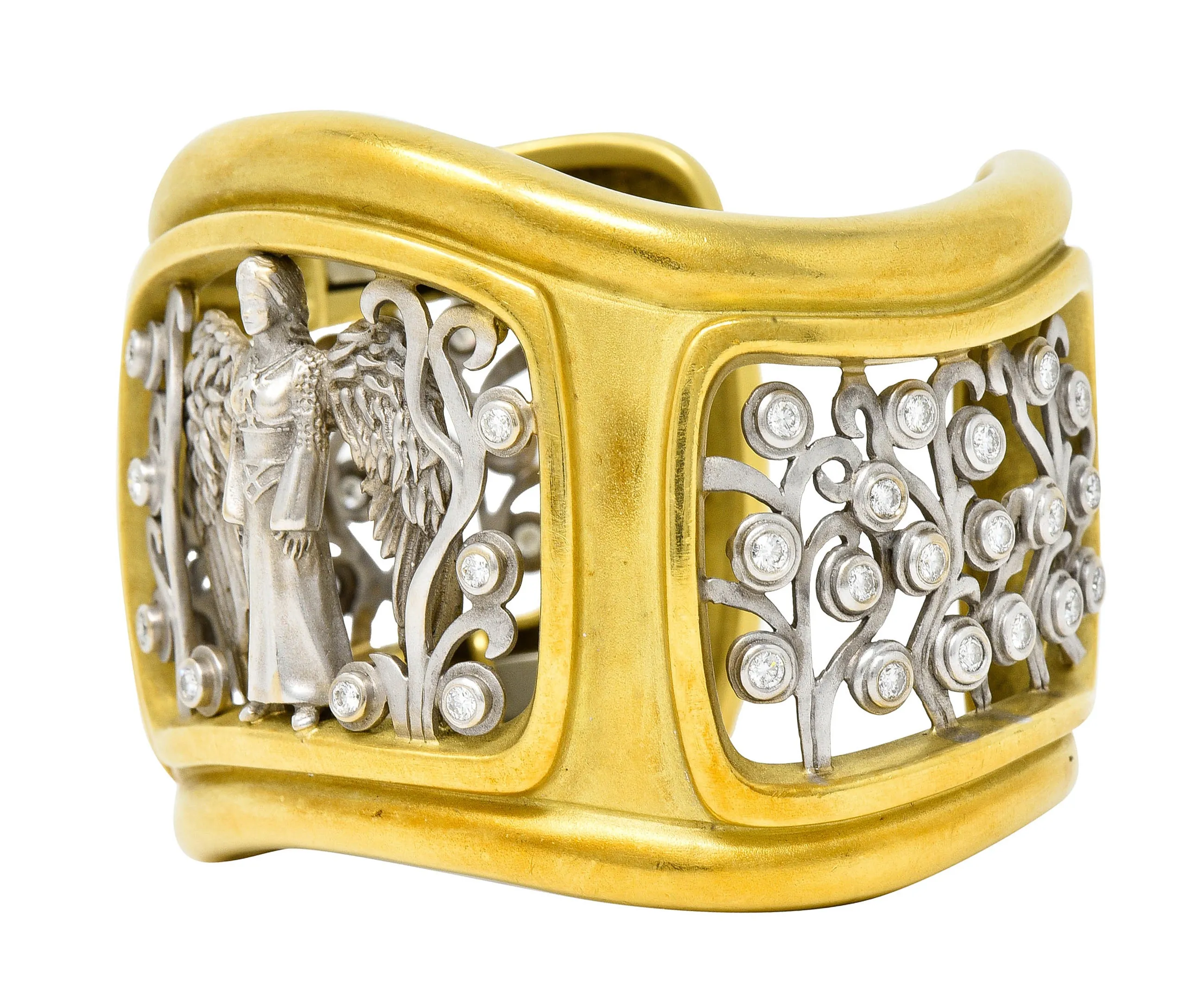 Substantial Kieselstein & Cord Diamond Two-Tone 18 Karat Gold Angel Cuff Bracelet