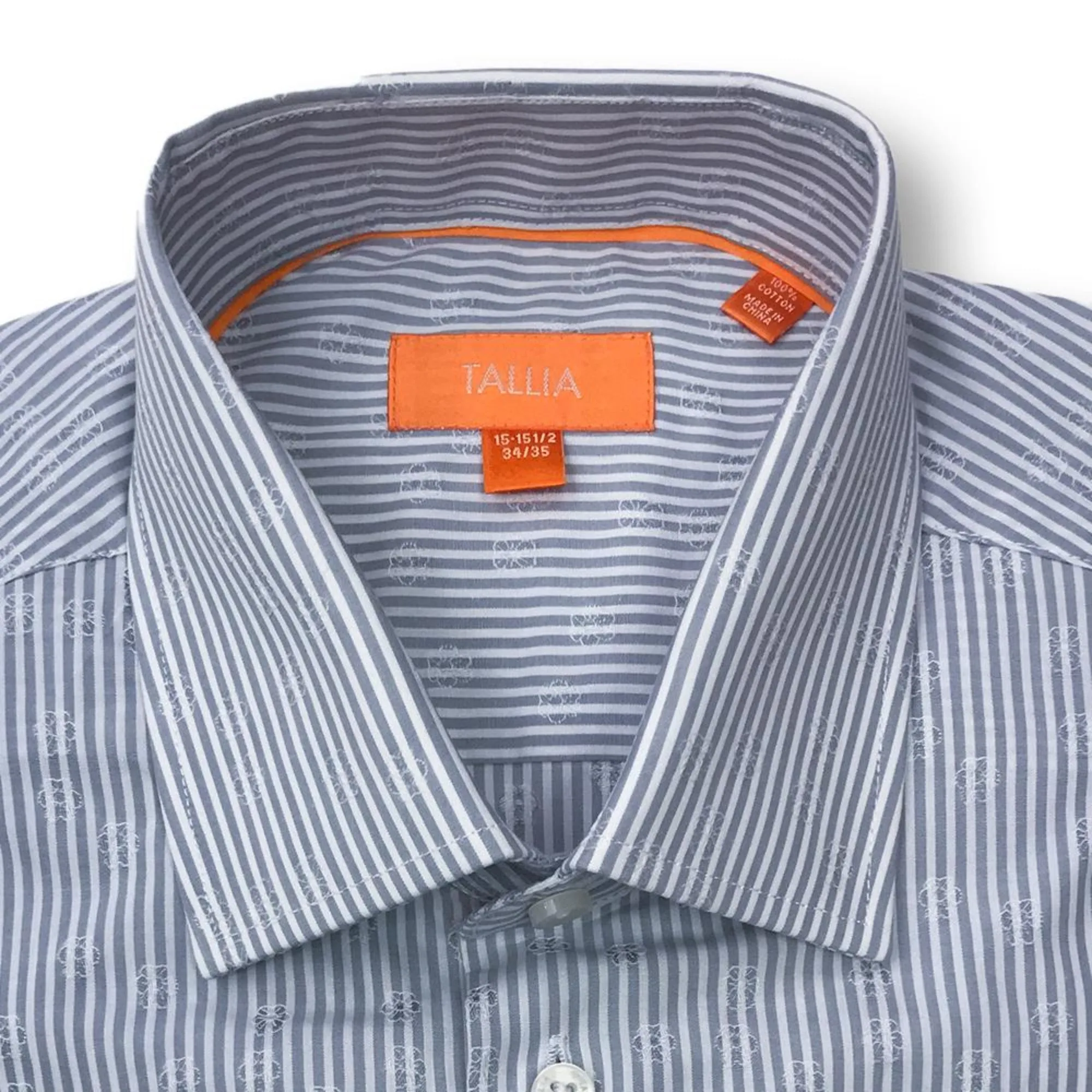 TALLIA ORANGE - MENS STRIPED JACQUARD DRESS SHIRT TRUE GREY