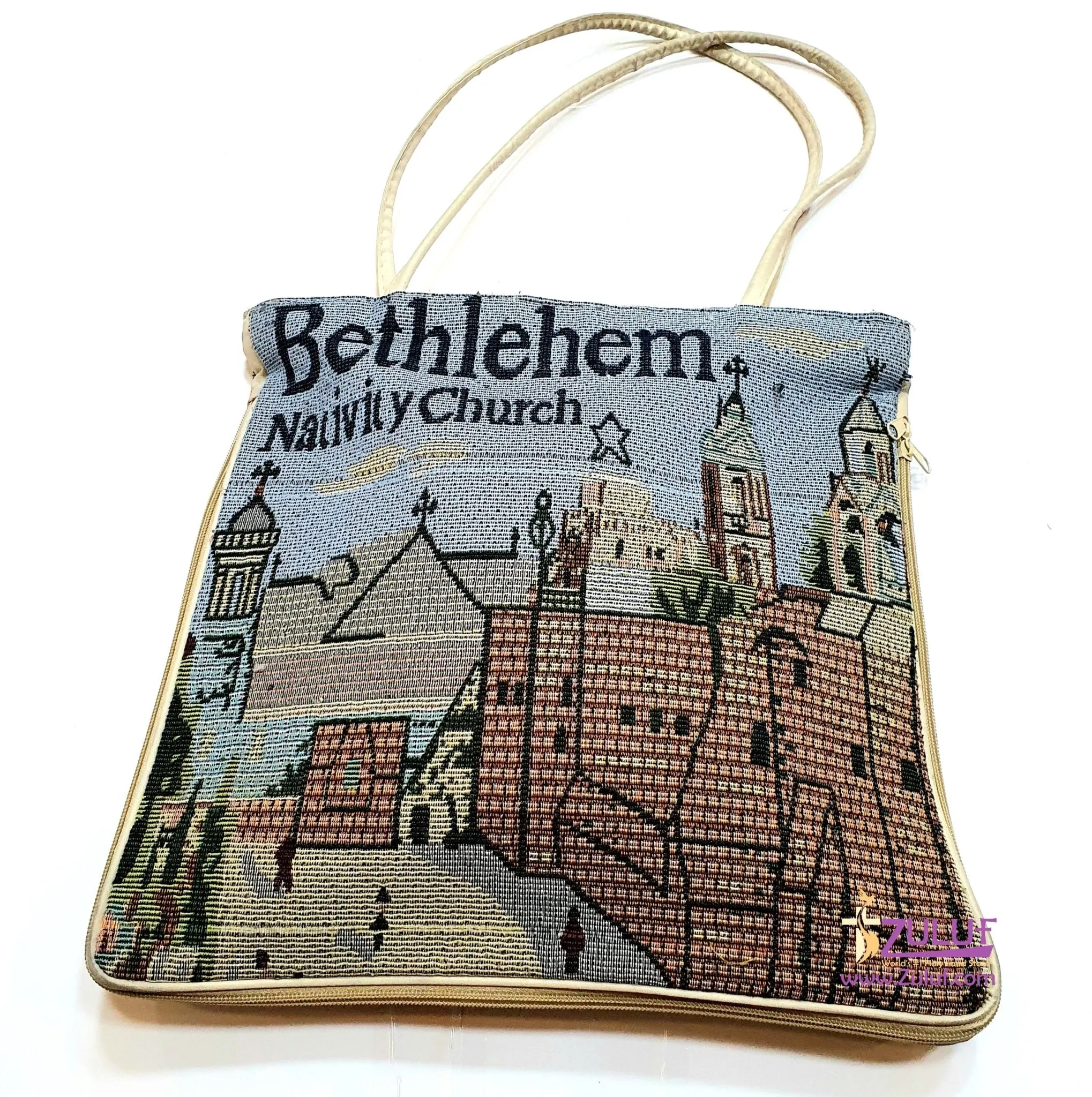 Textile Holy Land Handbag Zipper Purse Zipper Cloth Handmade Jerusalem Camel Bag Size: 34cm / 13.4 x 35cm / 13.8 with Zuluf Cert