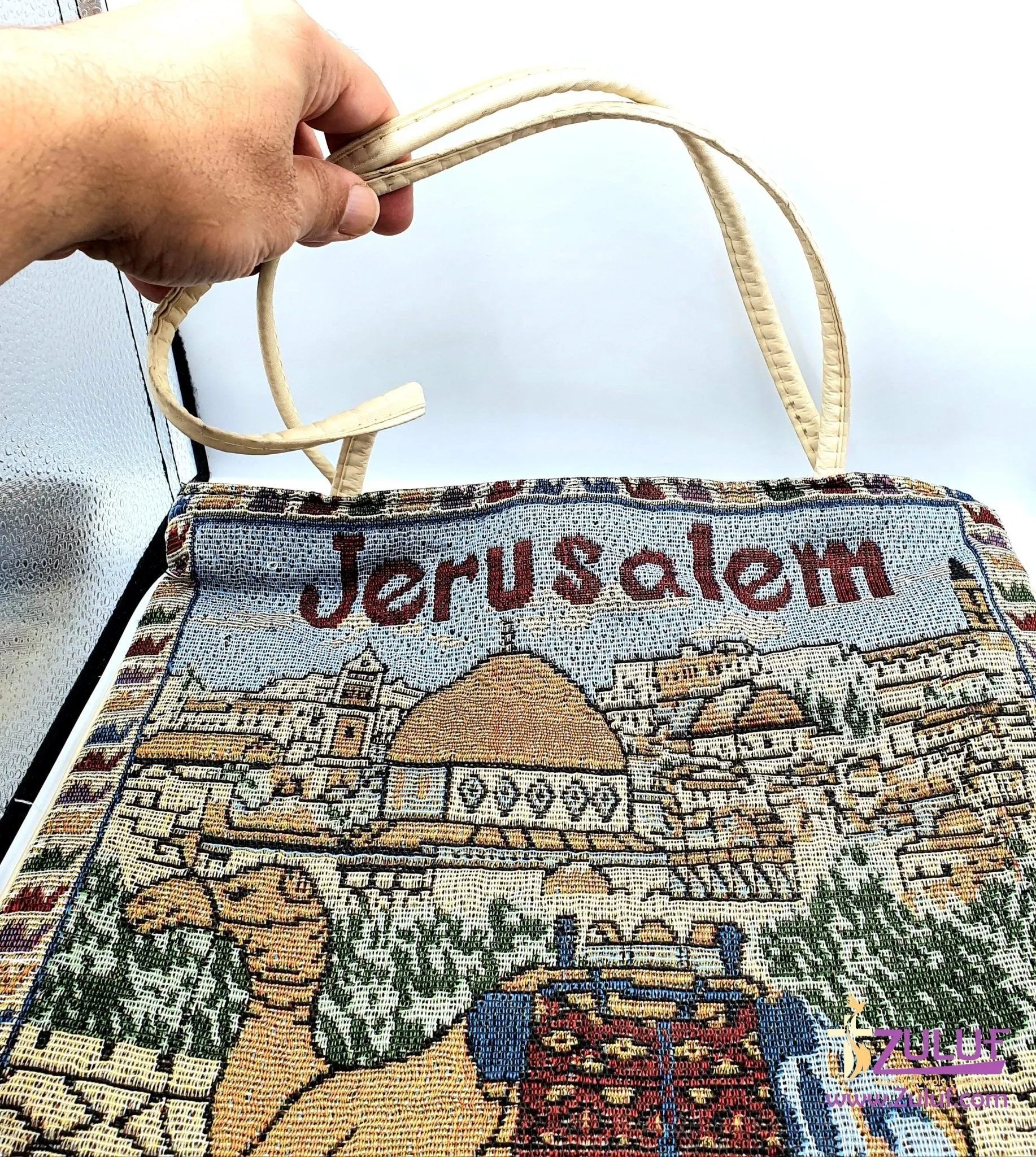 Textile Holy Land Handbag Zipper Purse Zipper Cloth Handmade Jerusalem Camel Bag Size: 34cm / 13.4 x 35cm / 13.8 with Zuluf Cert