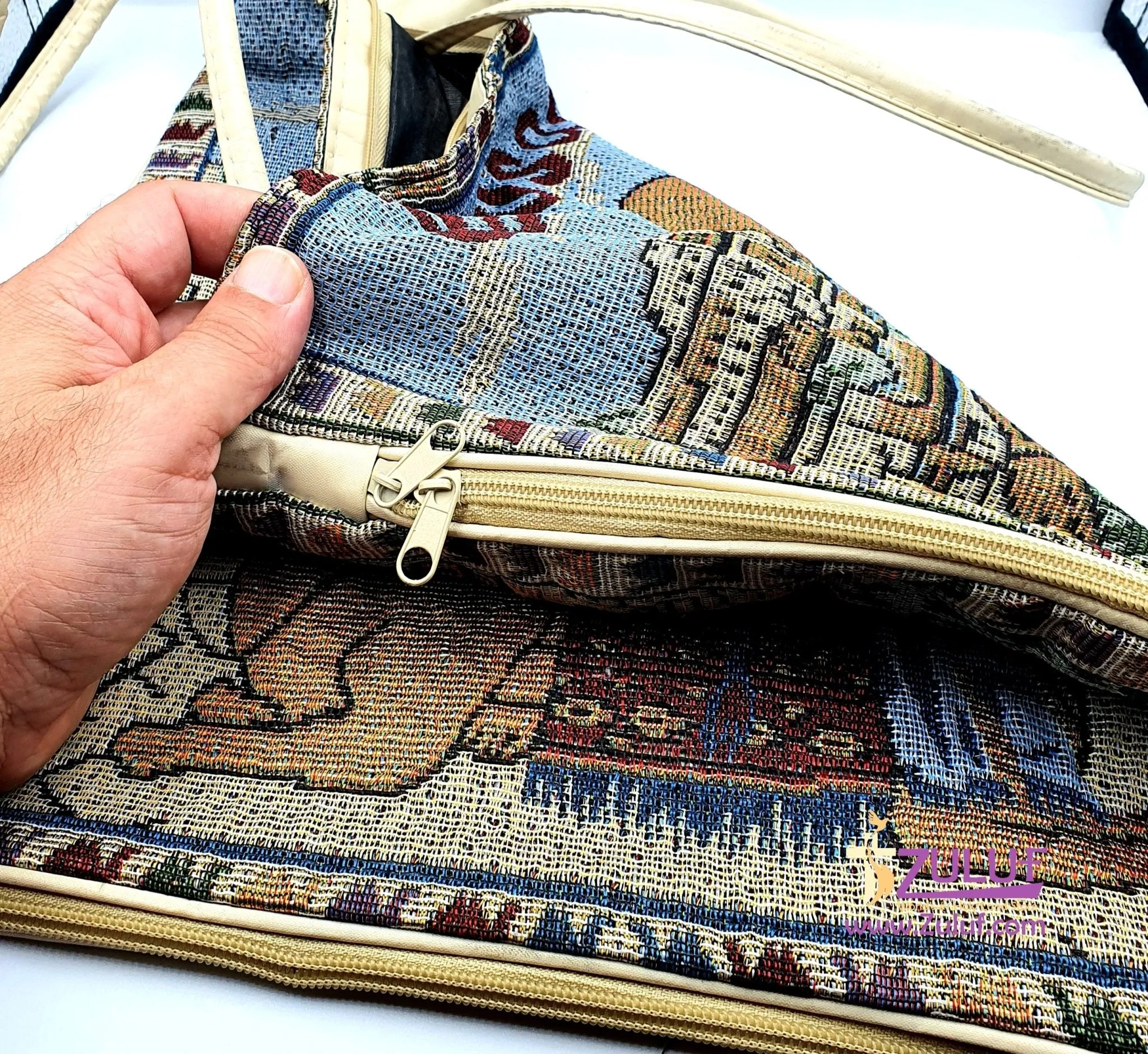 Textile Holy Land Handbag Zipper Purse Zipper Cloth Handmade Jerusalem Camel Bag Size: 34cm / 13.4 x 35cm / 13.8 with Zuluf Cert