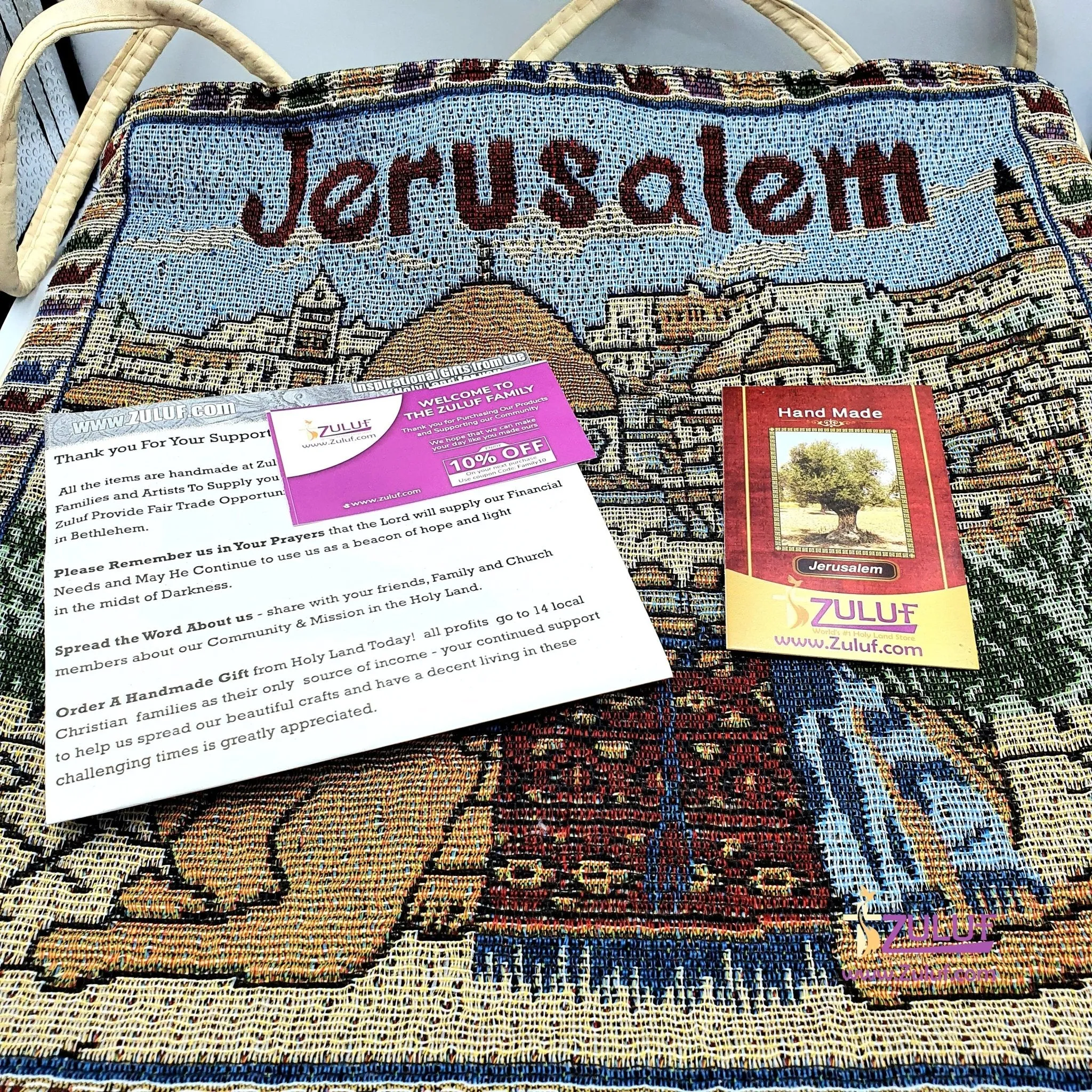 Textile Holy Land Handbag Zipper Purse Zipper Cloth Handmade Jerusalem Camel Bag Size: 34cm / 13.4 x 35cm / 13.8 with Zuluf Cert