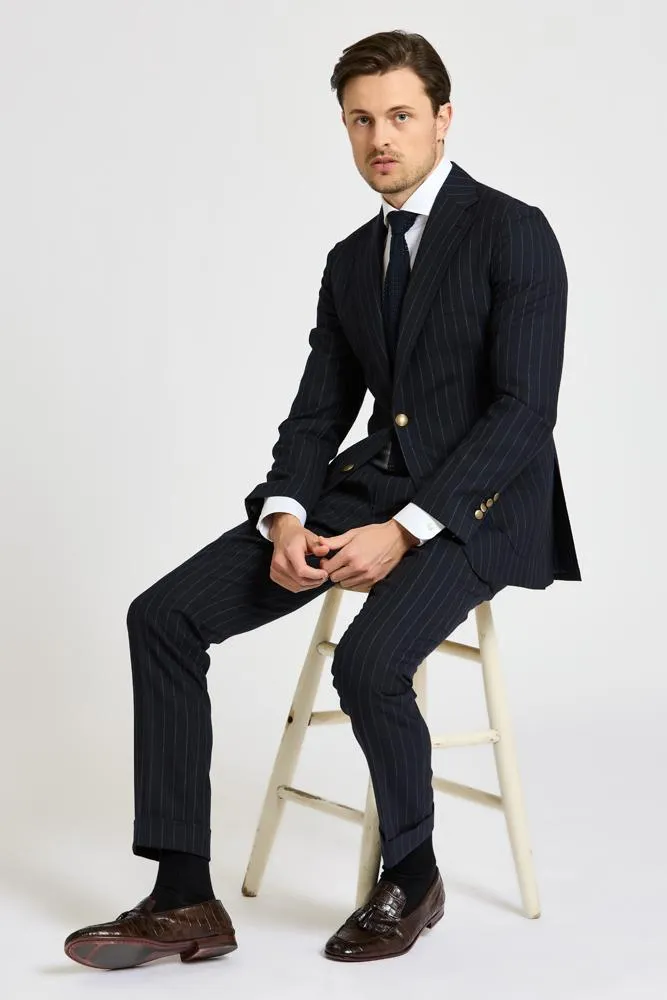 The Liam Suit - Navy Chalk Stripe Tropical Wool