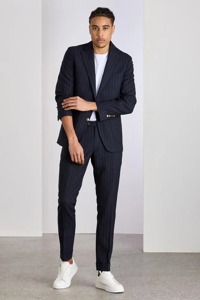 The Liam Suit - Navy Chalk Stripe Tropical Wool