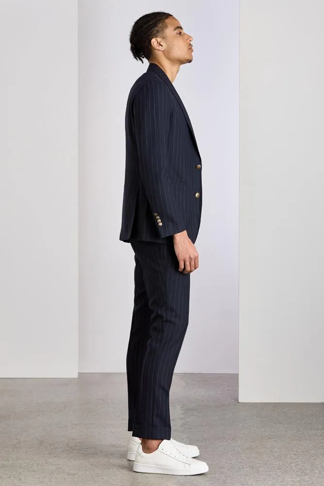 The Liam Suit - Navy Chalk Stripe Tropical Wool