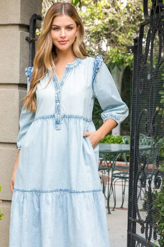 Tiered Denim Midi Dress