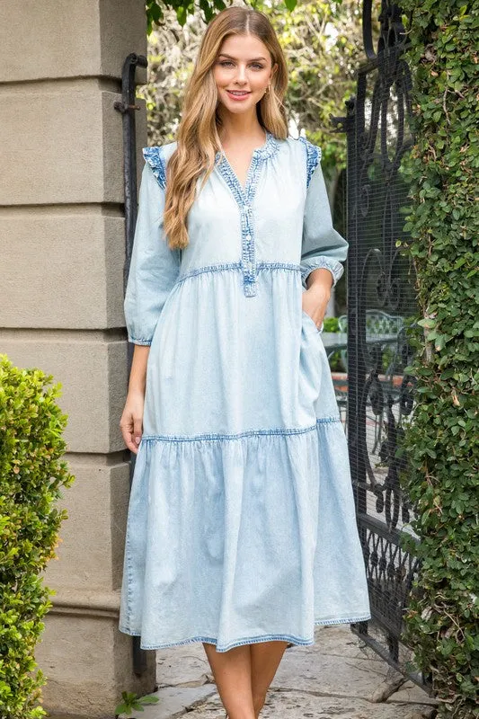 Tiered Denim Midi Dress