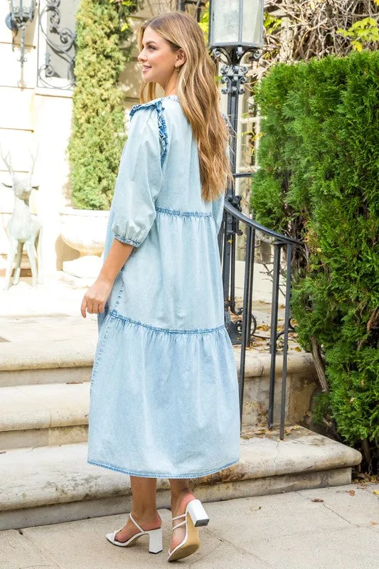 Tiered Denim Midi Dress