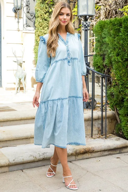 Tiered Denim Midi Dress