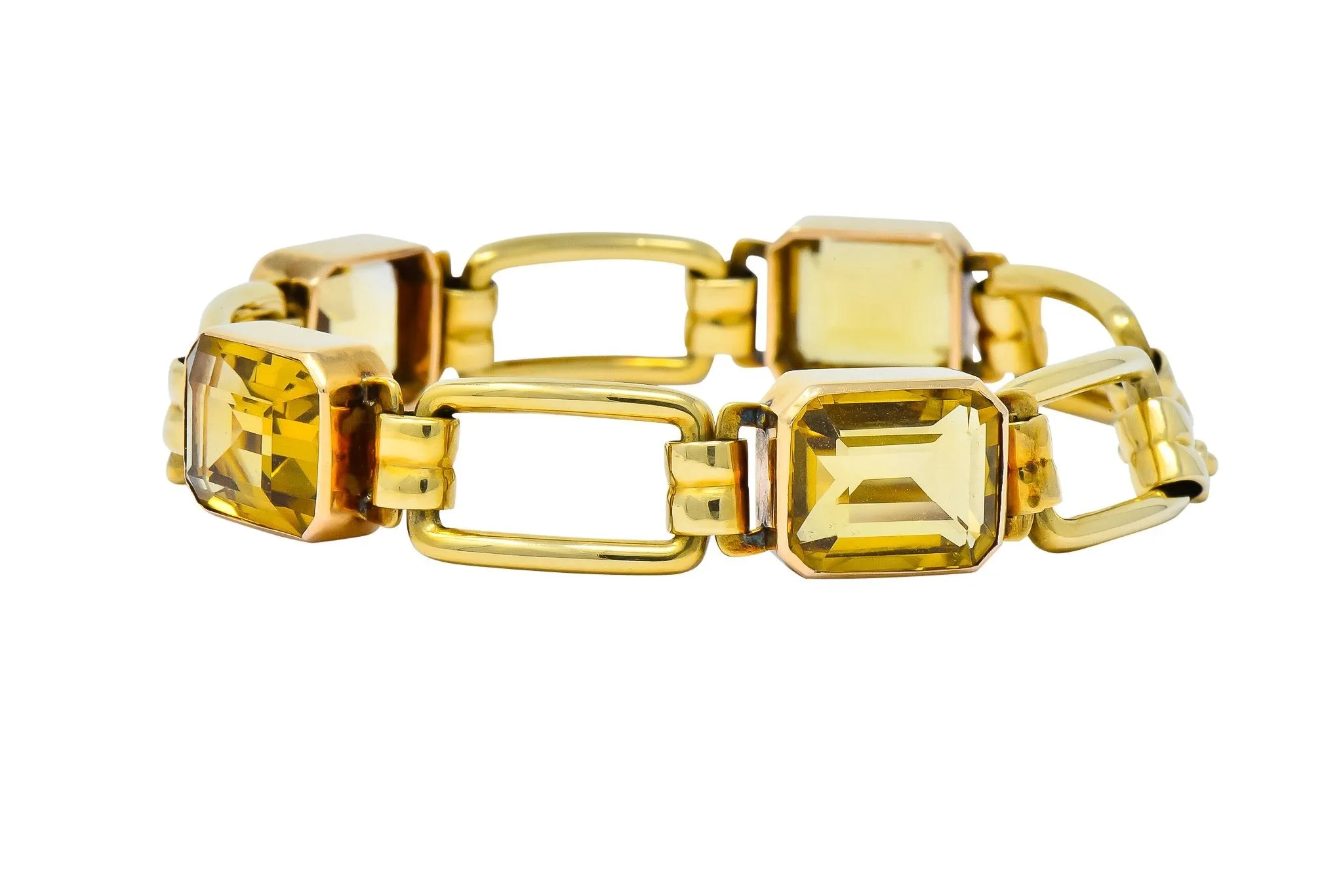 Tiffany & Co. 1940's Retro 32.00 CTW Citrine 14 Karat Gold Link Bracelet