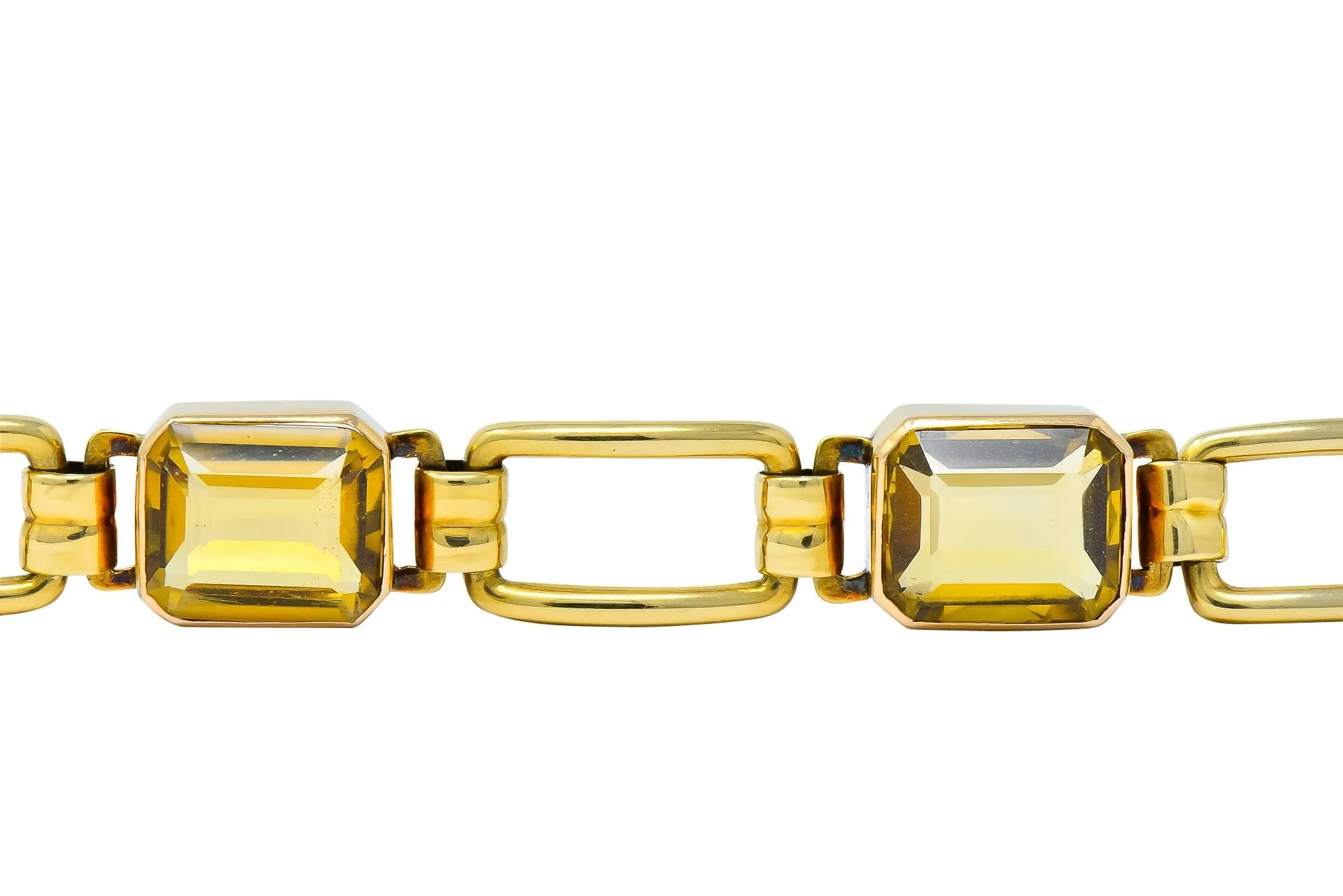 Tiffany & Co. 1940's Retro 32.00 CTW Citrine 14 Karat Gold Link Bracelet