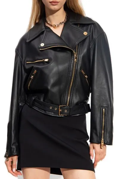 VERSACE Luxurious Zip-Up Leather Biker Jacket for Women