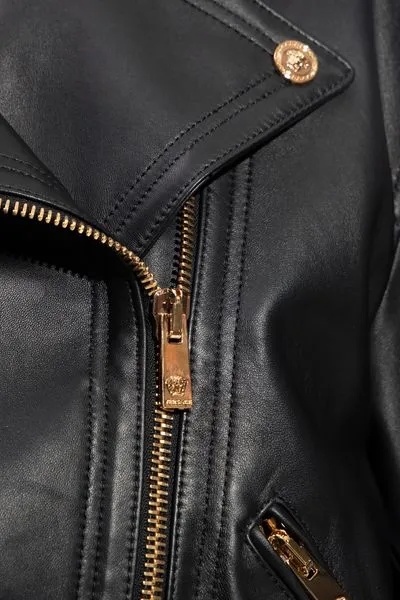 VERSACE Luxurious Zip-Up Leather Biker Jacket for Women