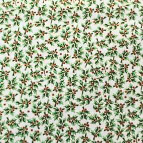 White Metallic Christmas Cotton - Holly Berry