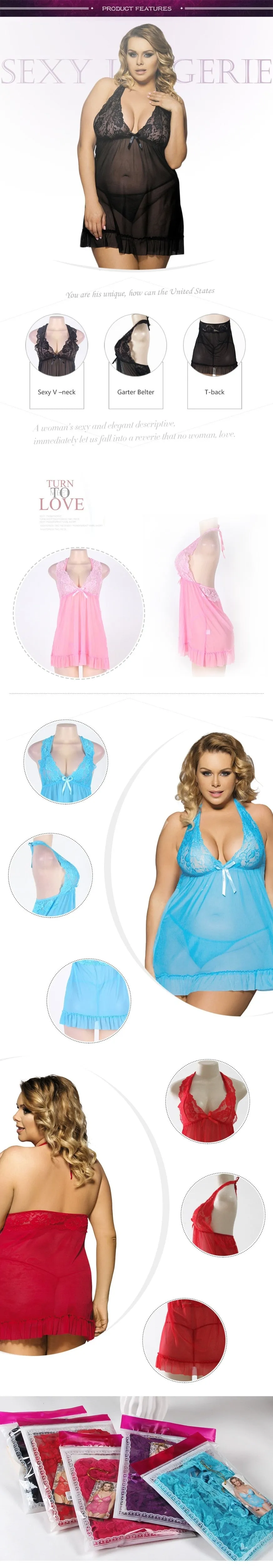 Women's See-Through Lace Halter Baby Dolls Night Gowns Sleepwear