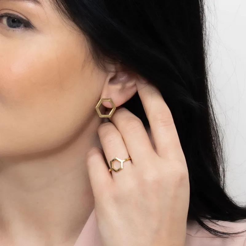 Yellow Gold Plated Hexagon Geometric Earrings