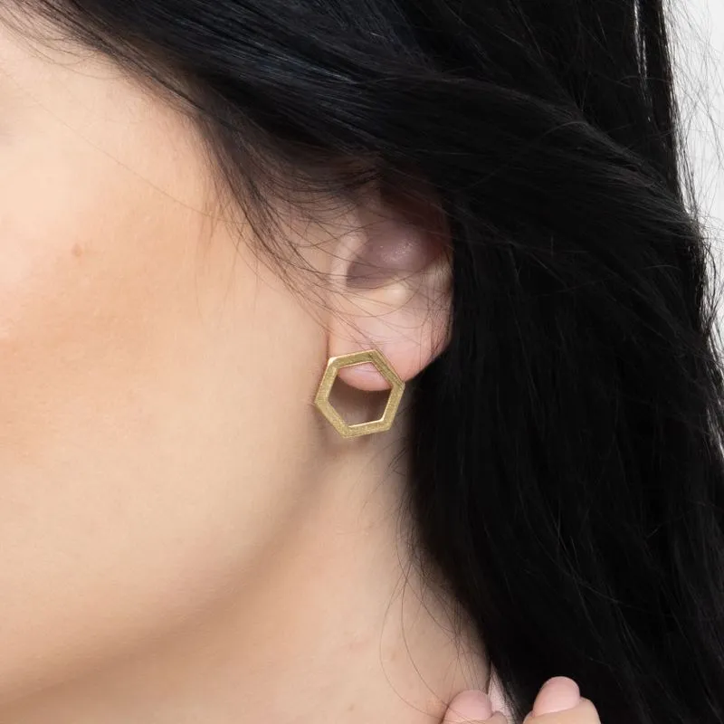 Yellow Gold Plated Hexagon Geometric Earrings