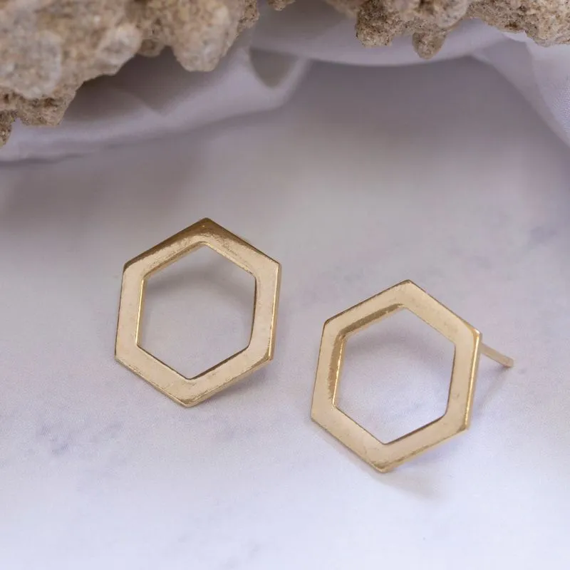 Yellow Gold Plated Hexagon Geometric Earrings